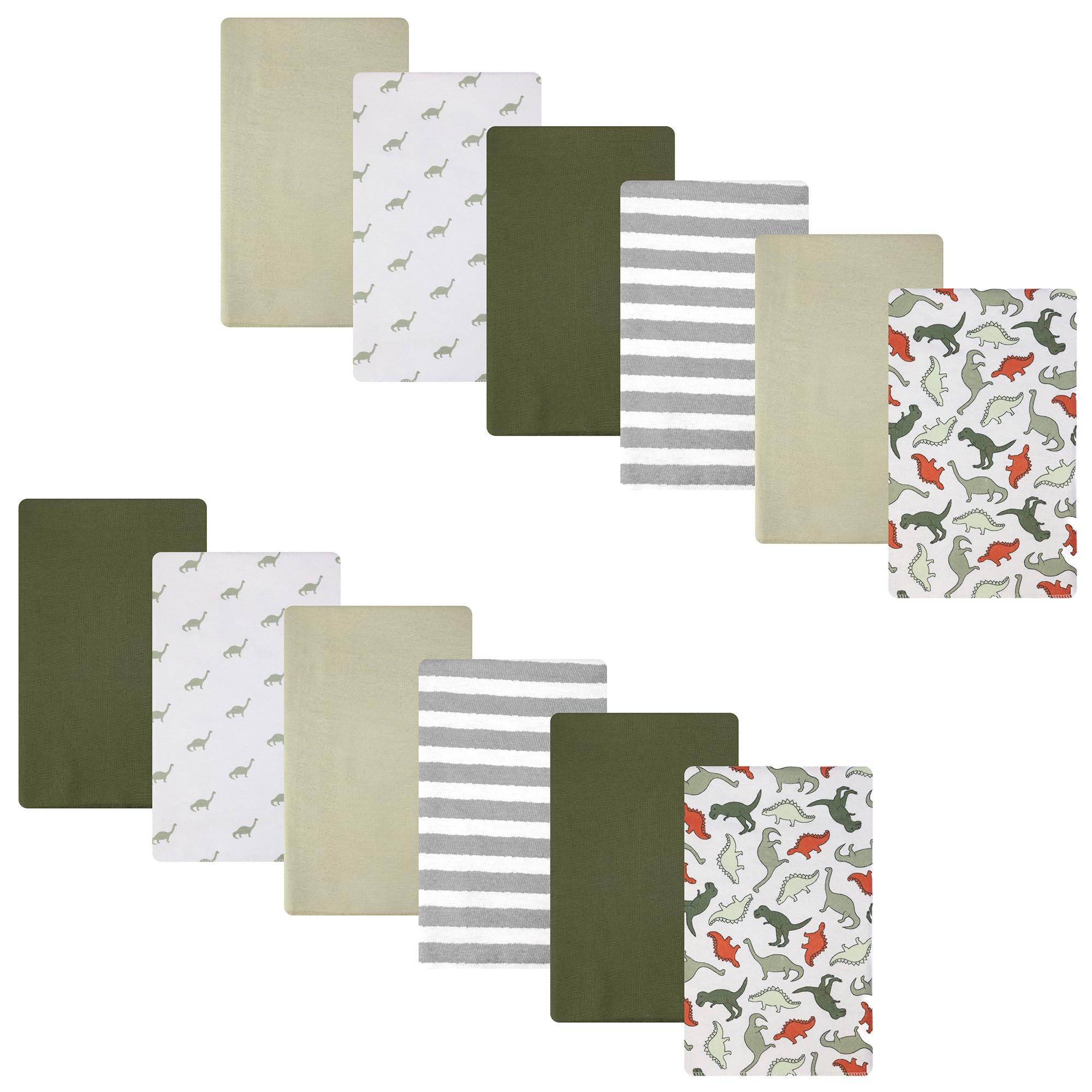 Hudson Baby Cotton Flannel Burp Cloths 12-Pack Bundle, Multi Color Dino, One Size