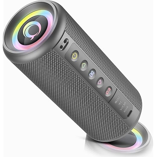 Portable Bluetooth Speaker, 2026 Bluetooth 5.4 Wireless Speaker with 20W HD Loud Stereo Sound, 20H Playtime, LED Lights, IP7, TWS Pairing, Built-in Mic, for Outdoor, Home, Beach, Party, Gift