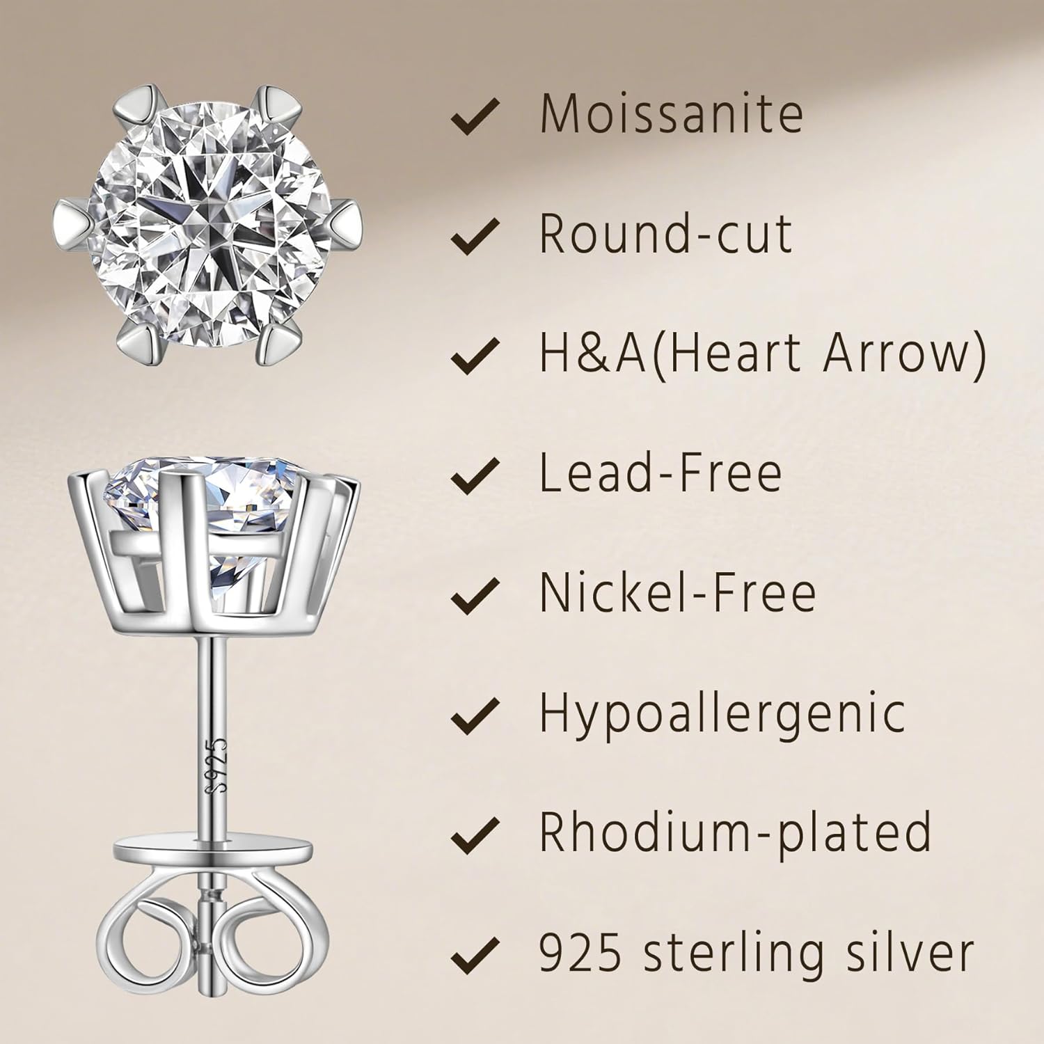 Moissanite Earrings, 925 Sterling Silver Stud Earring for Women Men, 1-4 CT D Color VVS1 Lab Created Moissanite Studs, Hypoallergenic Rhodium Plated Jewelry Gifts - Image 5