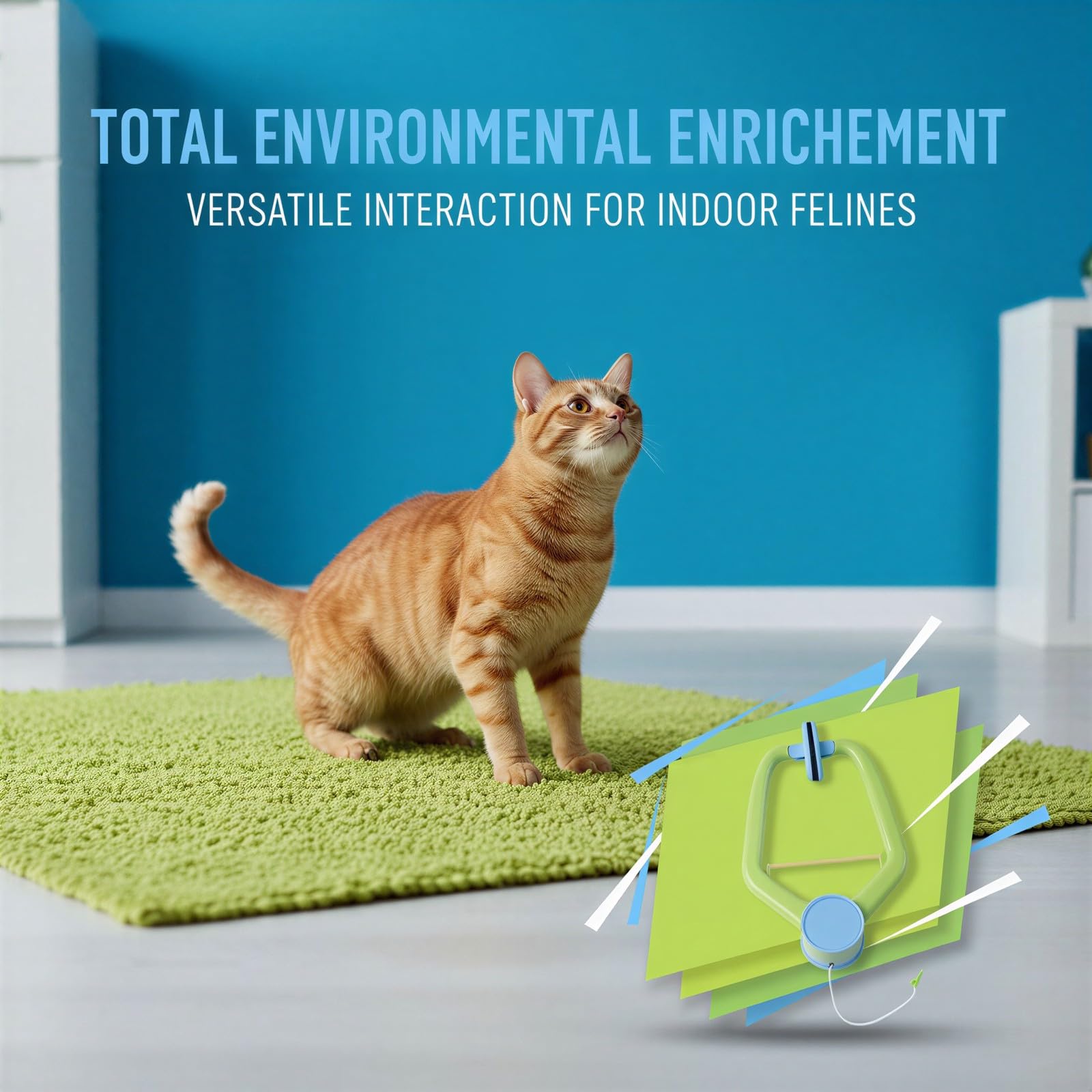 Generisch Giocattolo per gatti da appendere grigio con topo realistico, canna interattiva e corda da 128 cm, design rimovibile per gatti domestici per giocare e muoversi