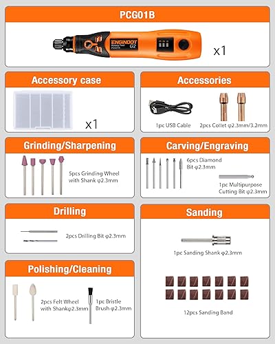 Miniatura 6 de ENGiNDOT - Kit de herramientas rotativas inalámbricas 37 V con 32 accesorios 3 velocidades herramienta giratoria de carga USB para lijar pulir
