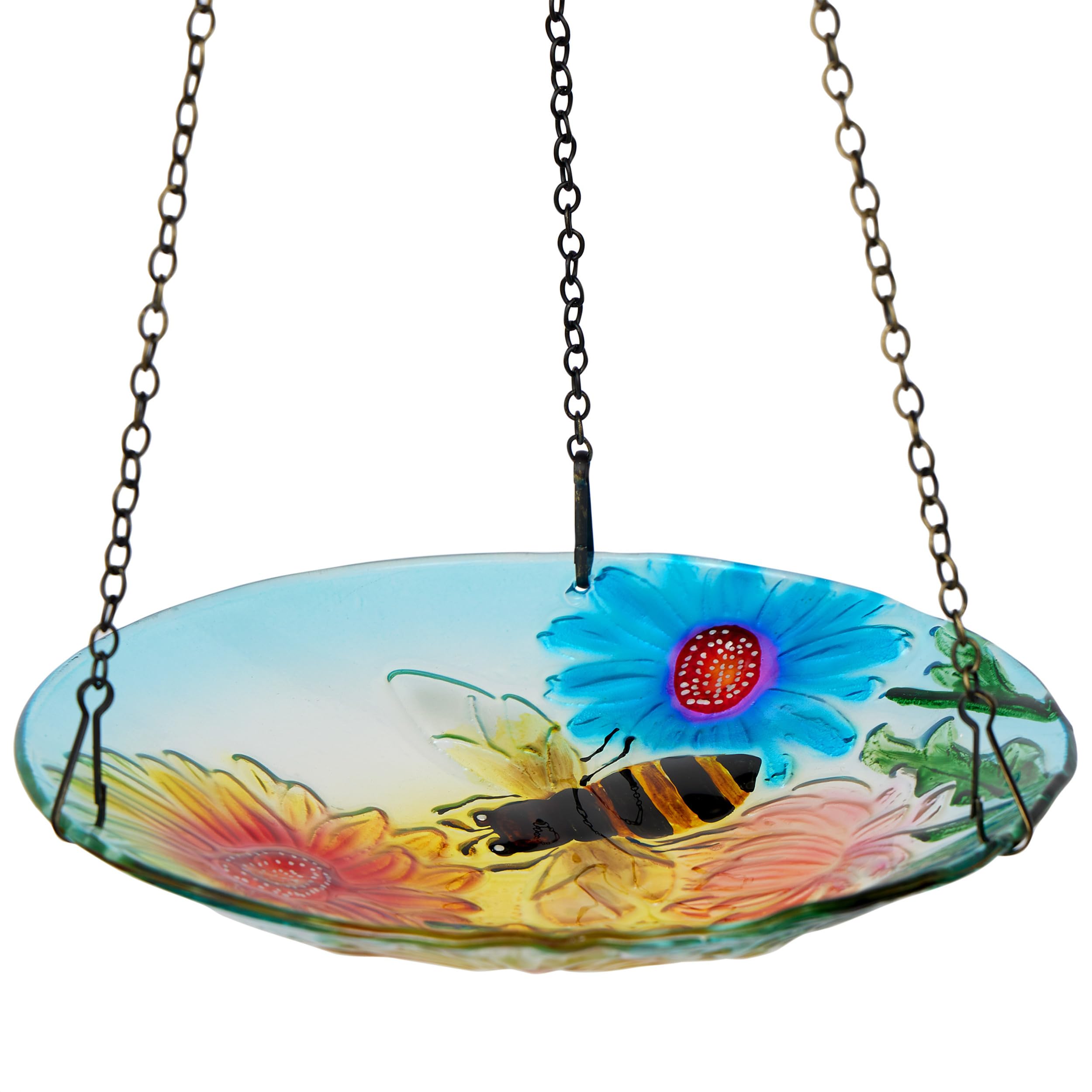 Alpine Corporation KBD126 Vogelfutterstation und Vogeltränke aus Glas, zum Aufhängen, Blumen- und Bienenschale mit Kette, 25,4 cm breit
