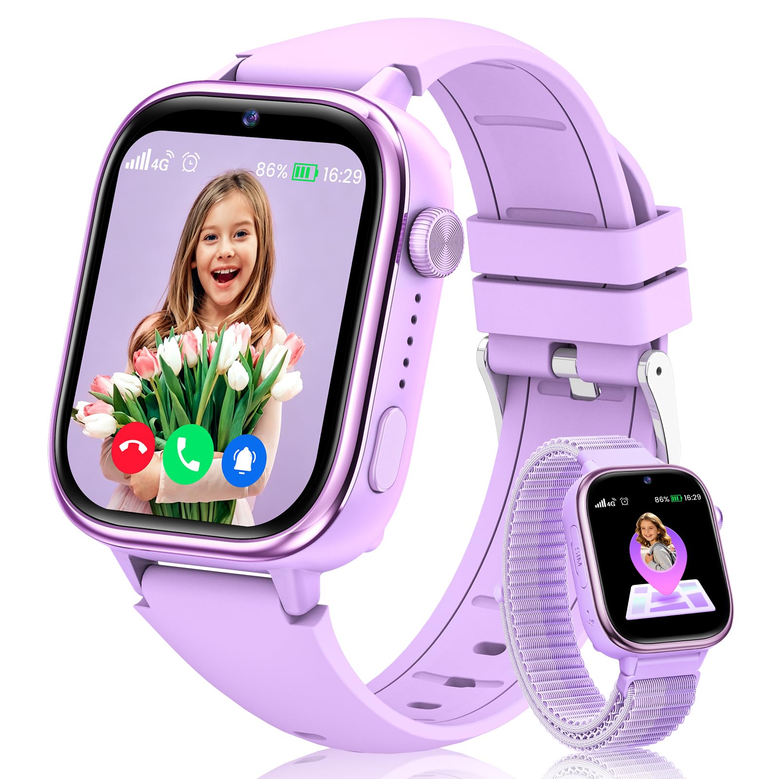 RUXINGX Inteligentny zegarek dla dzieci, Smartwatch dla dzieci z GPS i rozmowami wideo, telefon, czat głosowy, SOS, tryb szkoły, aparat, krokomierz, monitor snu, IP68 wodoodporny prezent dla dziewcząt