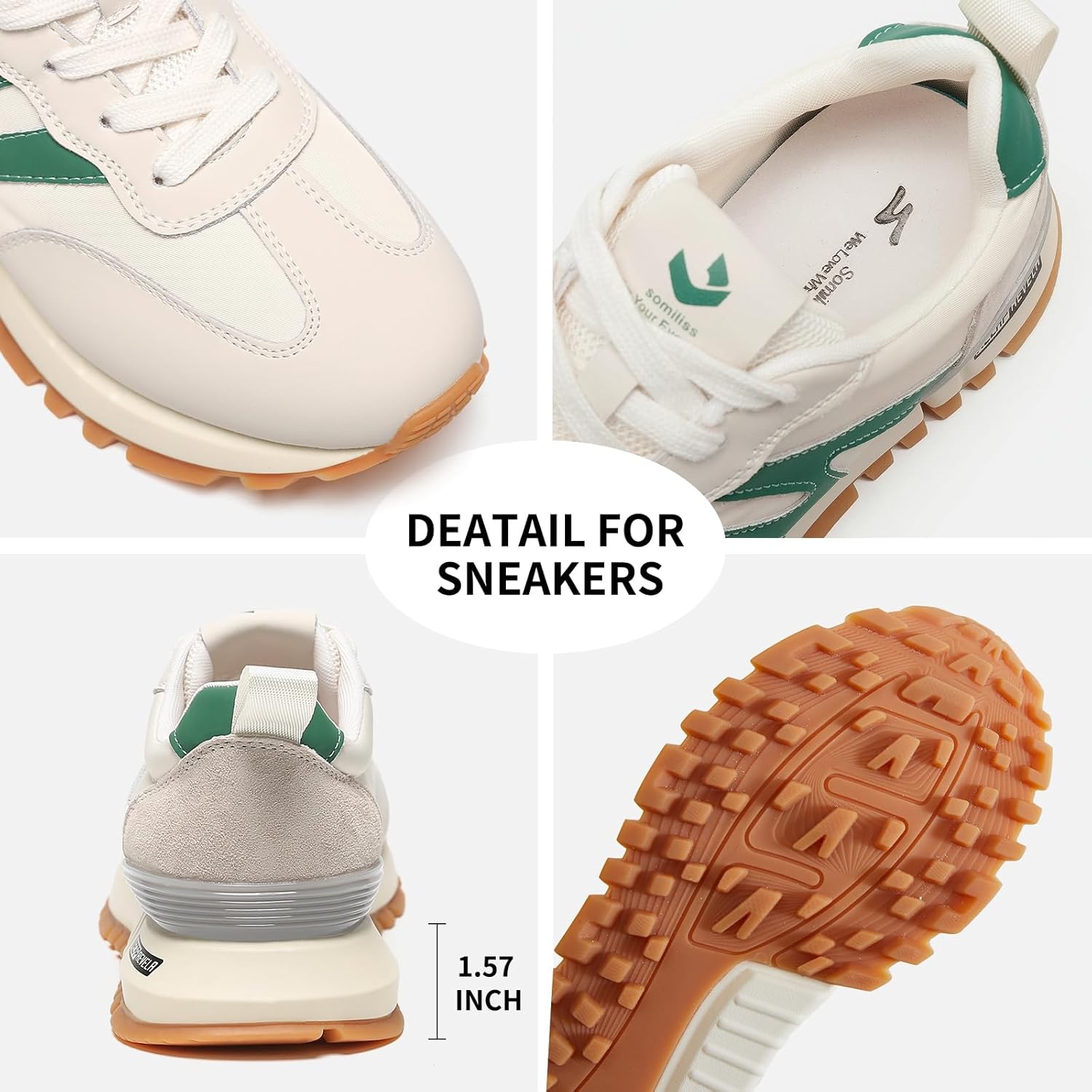 somiliss Sneakers for Women Genuine Leather Suede Patchwork Casual Lace Up Non-Slip Walking Shoes Comfortable Tennis Running Shoes Womens Fashion Sneakers - Image 6