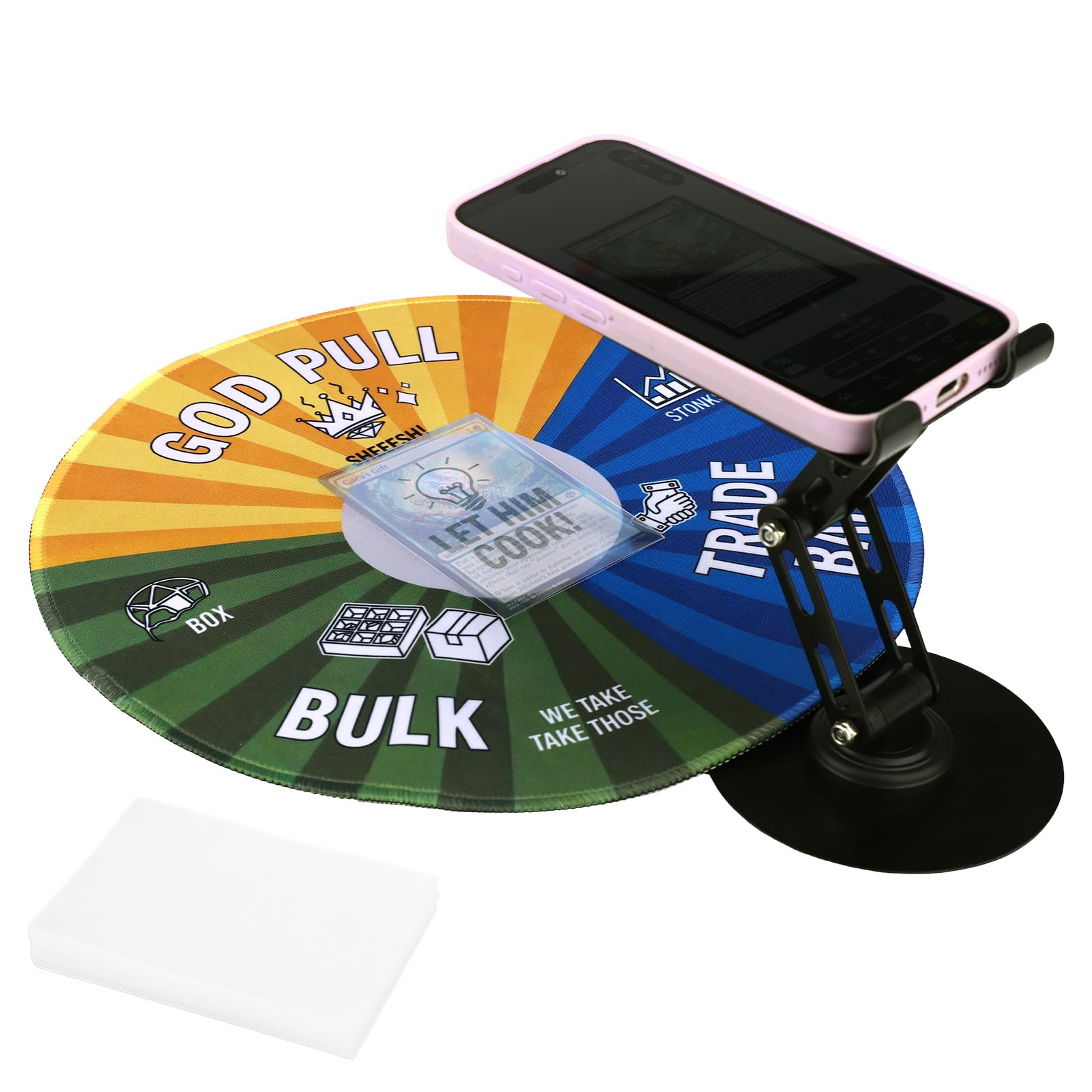 Foldable Trading Card Scanner Stand for MTG & TCG, Adjustable Phone Holder with 50 Card Sleeves and Scanning Pad to Quickly Scan and Price Check Sleeved & Unsleeved Cards for ManaBox App