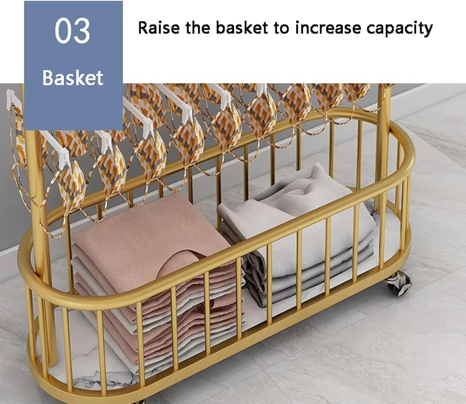 3-Tier Underwear Display Stand with Storage and Pulley, Metal Clothes Rack for Retail Boutique, Organizes Bags, Skirts, Socks, Panties, Shorts, Bras image 4