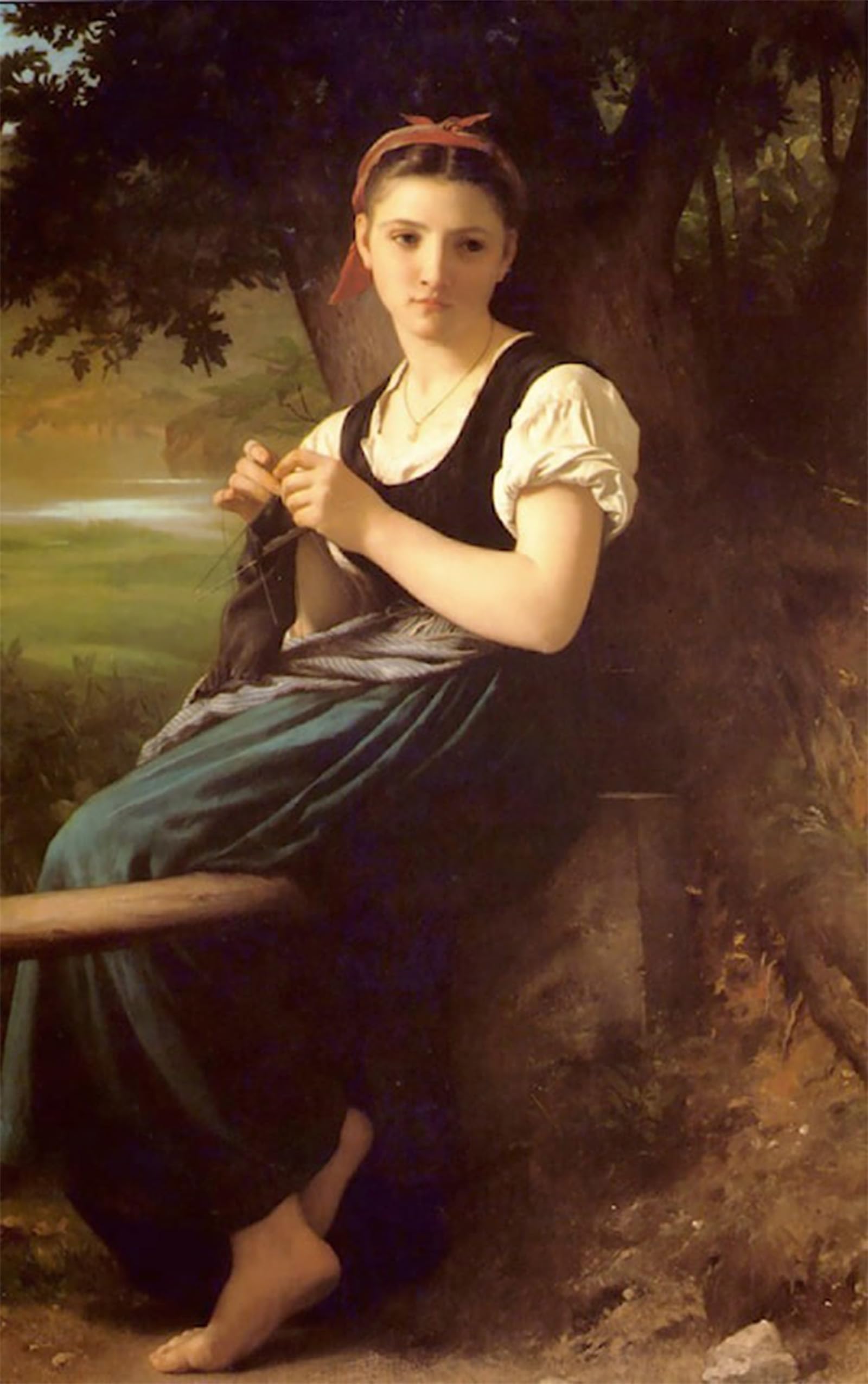 SERENDIPITP Aesthetic Poster Photo Wall Print Retro Picture Tricoteuse by William Adolphe Bouguereau Modern Wall Artwork for Home Decor 60x90cm