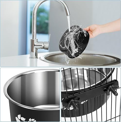 Miniatura 4 de Jaula para perros, cuenco de comida para agua, 2 tamaños, cuencos grandes de acero inoxidable para perros, cuenco colgante antiderrames para jaula