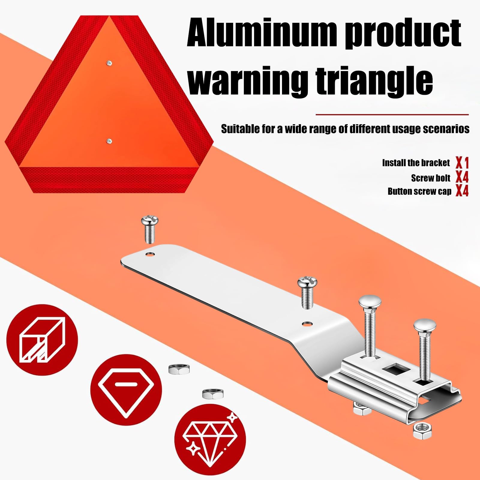 Warnschild für langsam fahrende Fahrzeuge, reflektierendes Aluminiumdreieck mit Schnellmontagehalterung für Traktoren und Golfwagen Warnschild aus Aluminium