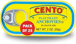 Cento Flat Fillet Anchovies in Olive Oil, 2oz Pack of 25 - Firm Skinless Boneless Moroccan Anchovies, Easy Pull Top