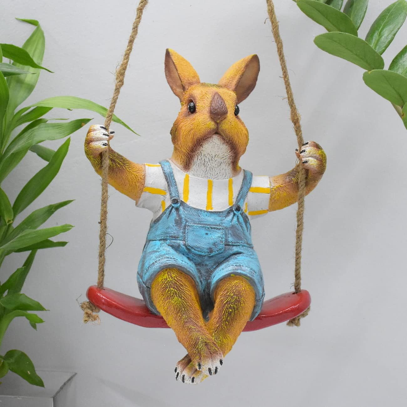 Poly-Resin Hanging Decor for Garden, Home, Gift (Playful Rabbit on Swing)
