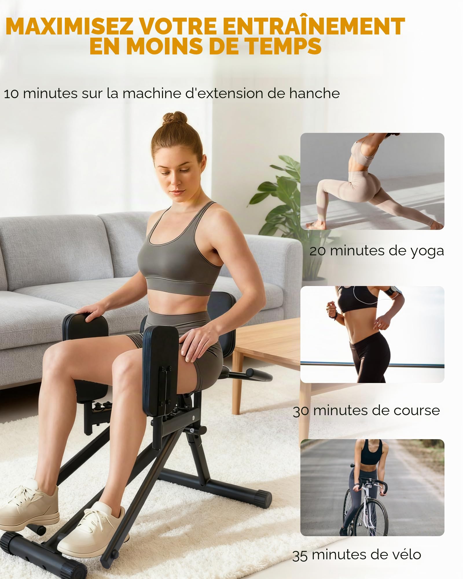 GUUG Machine d'abduction des Hanches: Hip Trainer Exerciseur Réglable Appareil de Musculation Fessier des Jambes pour la Maison avec Bandes de Résistanceentraînement pour Femme