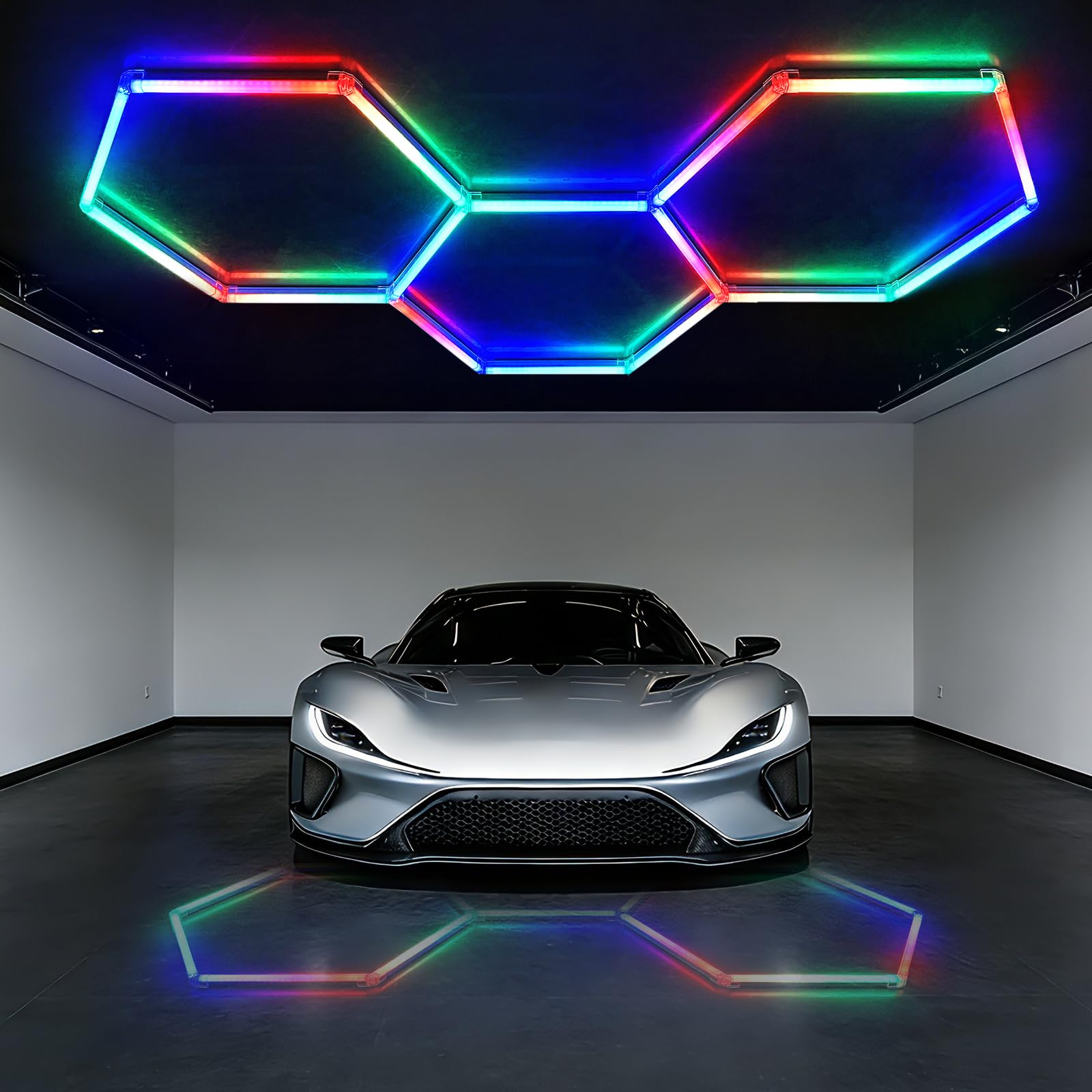 Gonengo RGB Hexagon Garage Lights - Smart RGB LED Wall Lights, DIY Dimmable for Gaming Rooms, TVs, Bedrooms, Bars, and Gyms