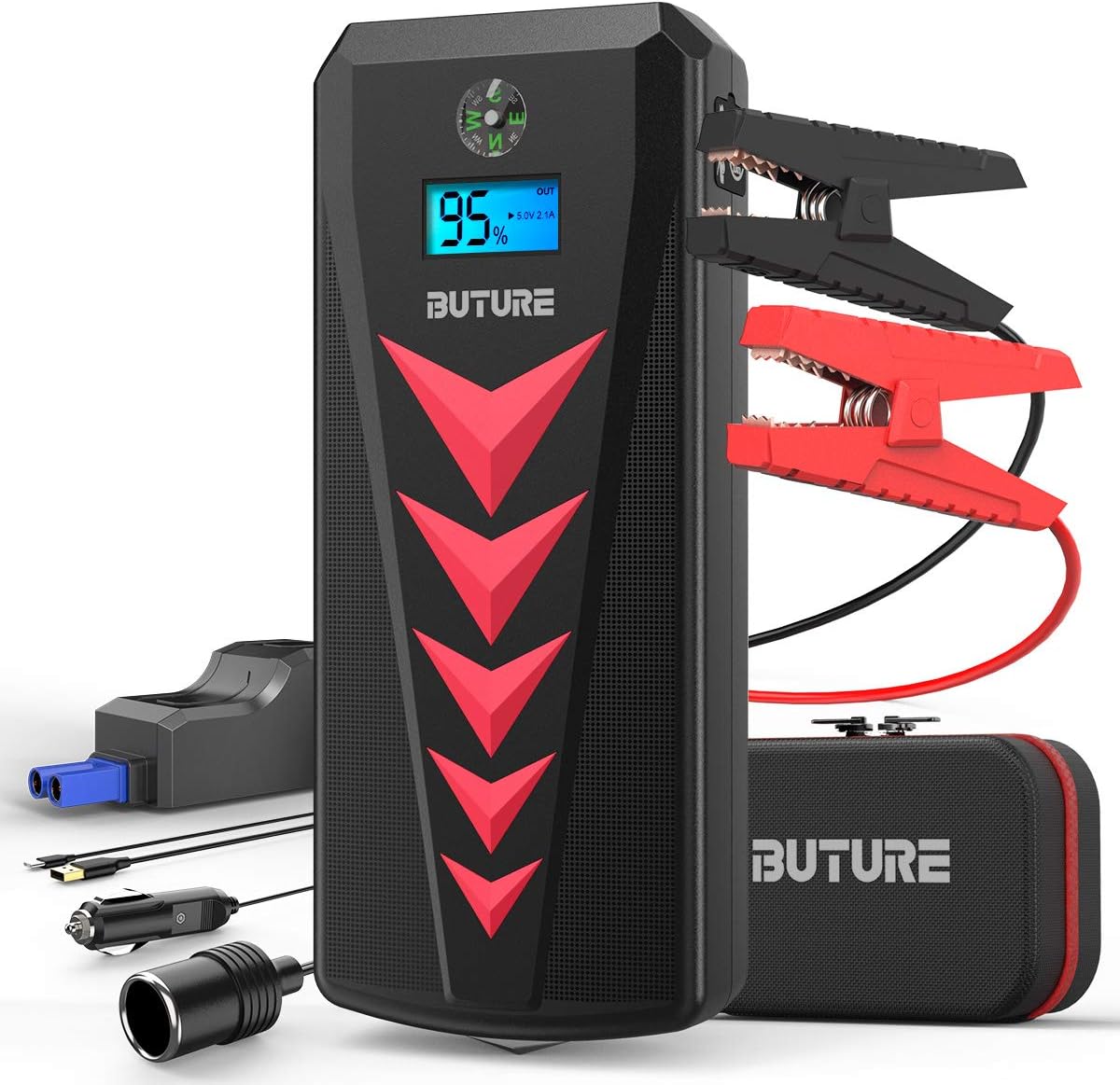 BUTURE Portable Car Jump Starter Kit, 2000A Peak 22000mAh (8L Gas, 8L Diesel Engine) Car Battery Charger - 12V Super Safe Booster Power Pack with EC5 Cigarette Lighter, Safety Hammer