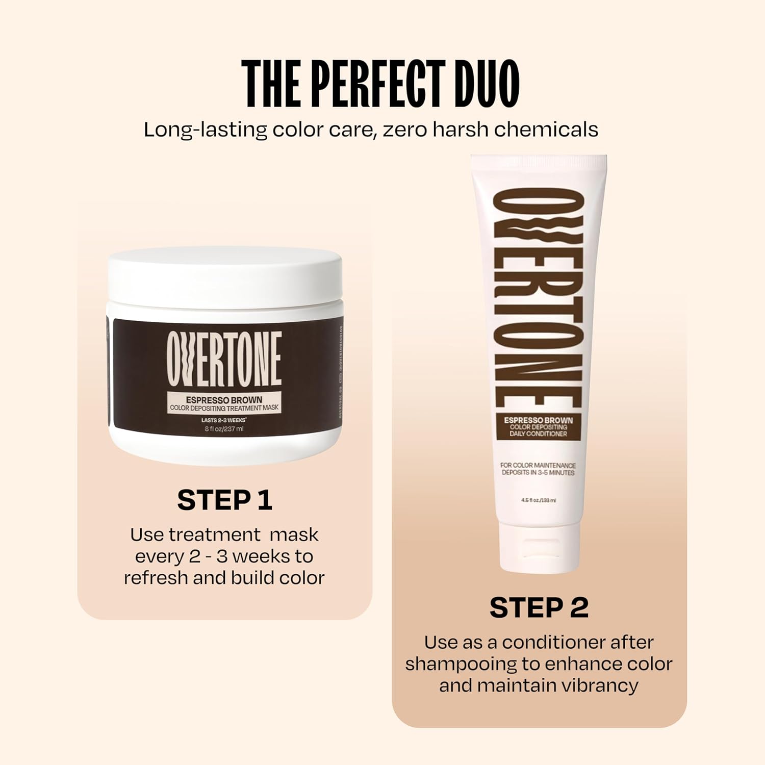 Overtone Semi Permanent Hair Color Conditioner, Espresso Brown, 8 oz, Nourishing, Damage-Free, Color Depositing Mask for All Hair Types with Shea Butter & Coconut Oil, Vegan & Cruelty-Free - Image 3