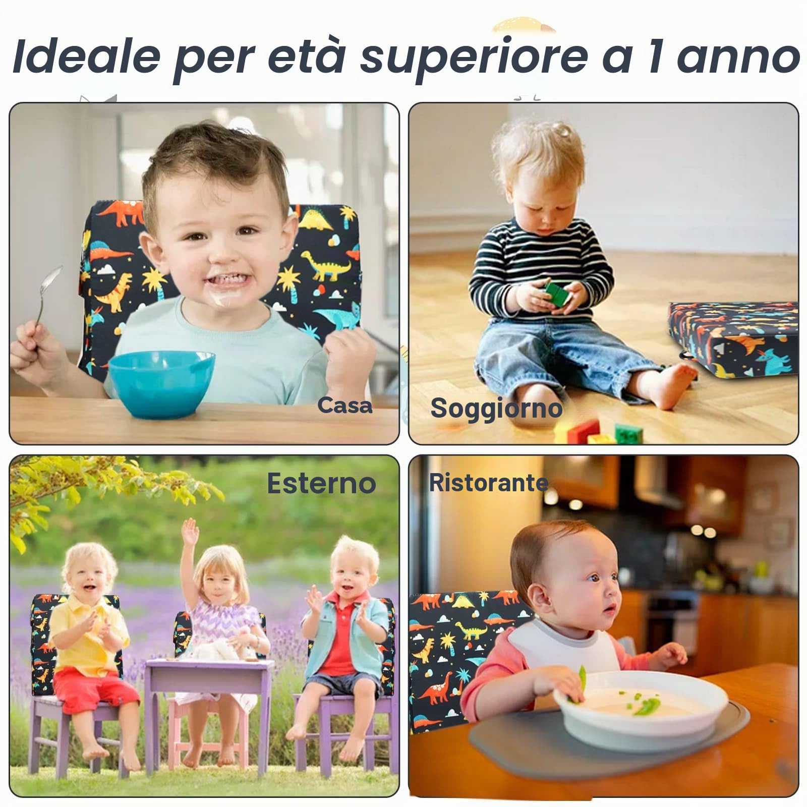 Rialzo Cuscino per Bambini 2 Pezzi, Cartone Animato Comodo Seduta Regolabile per Seggioloni Alza Sedia