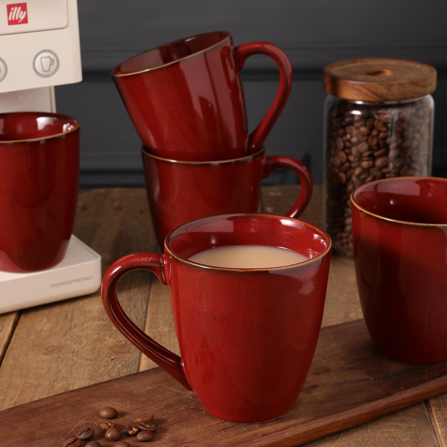 vicrays Coffee Mug Set, 12 Ounce, Set of 6, Ceramic Mug for Men, Women, Unique Glazed Mugs with Handle for Coffee, Tea, Milk, Cocoa, Cereal(Cherry Red) image 3