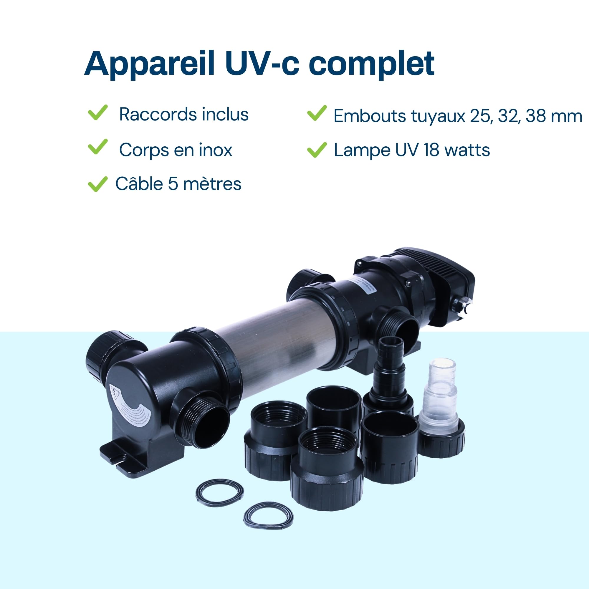 BluClear 18W UV-c Stérilisateur de Bassin, Clarificateur Lampe Anti-algues Robuste