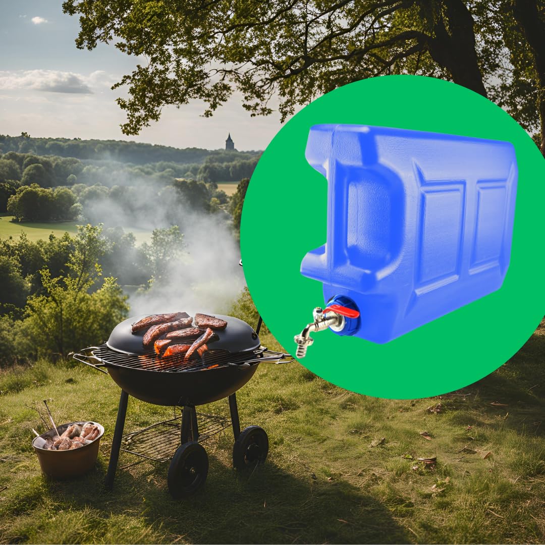 Bidón de agua con grifo – Bidón de agua con grifo 20 l – Depósito de agua para camping – Depósito de agua potable – Depósito de agua dulce – Azul