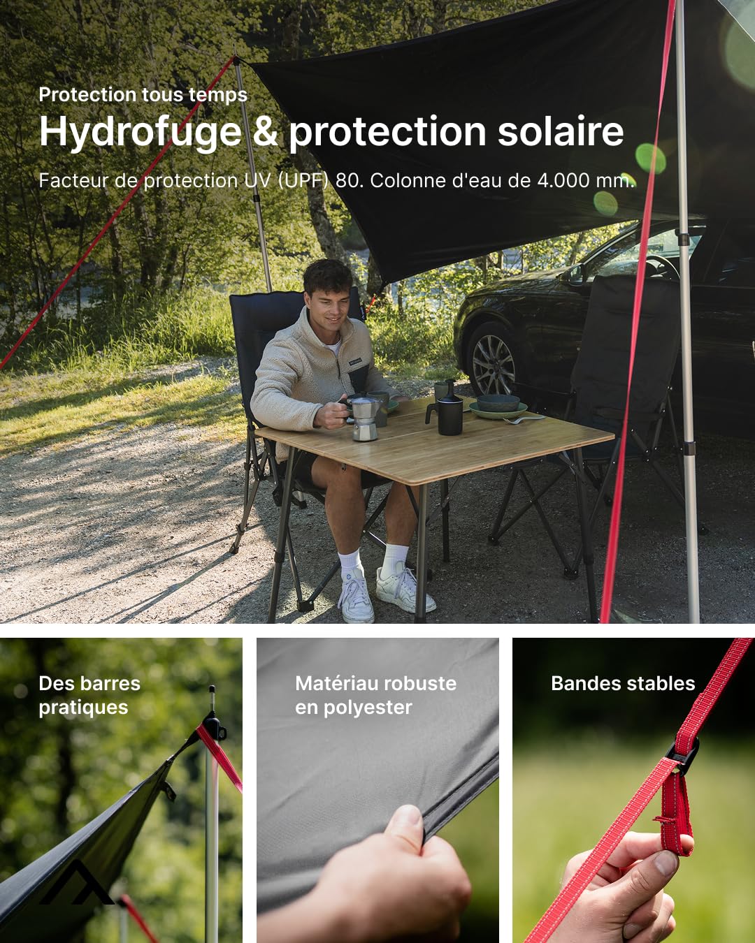 qeedo Motor Tarp Auvent Fourgon avec Protection UV (UV80) et Dark-Coating - Convient pour: Camping-Cars, caravanes, auvents, tuyauterie ou Montage à Ventouse