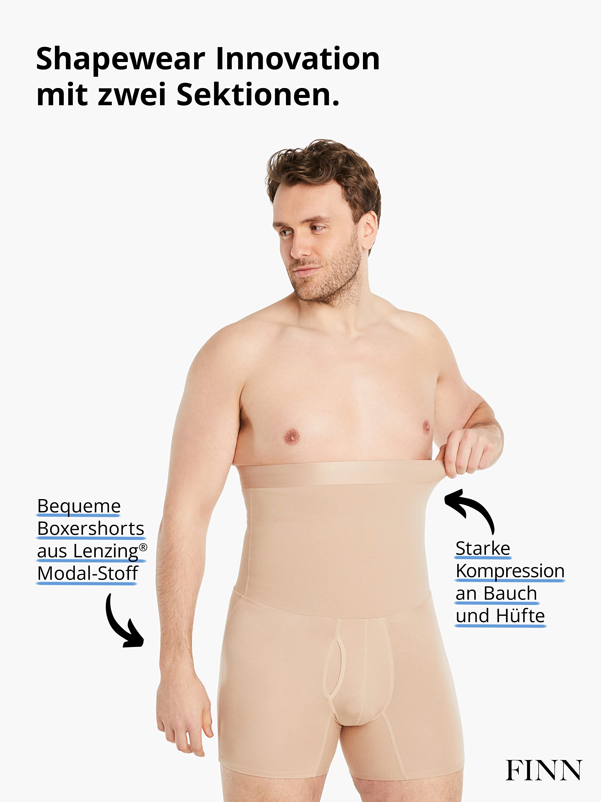 FINN Shapewear Herren Boxershorts – Bodyshaper Mieder mit Bauchweg Effekt | Figurformende Unterhose für Männer – Stützende Shaping Shorts aus Baumwolle für Bauch und Hüfte