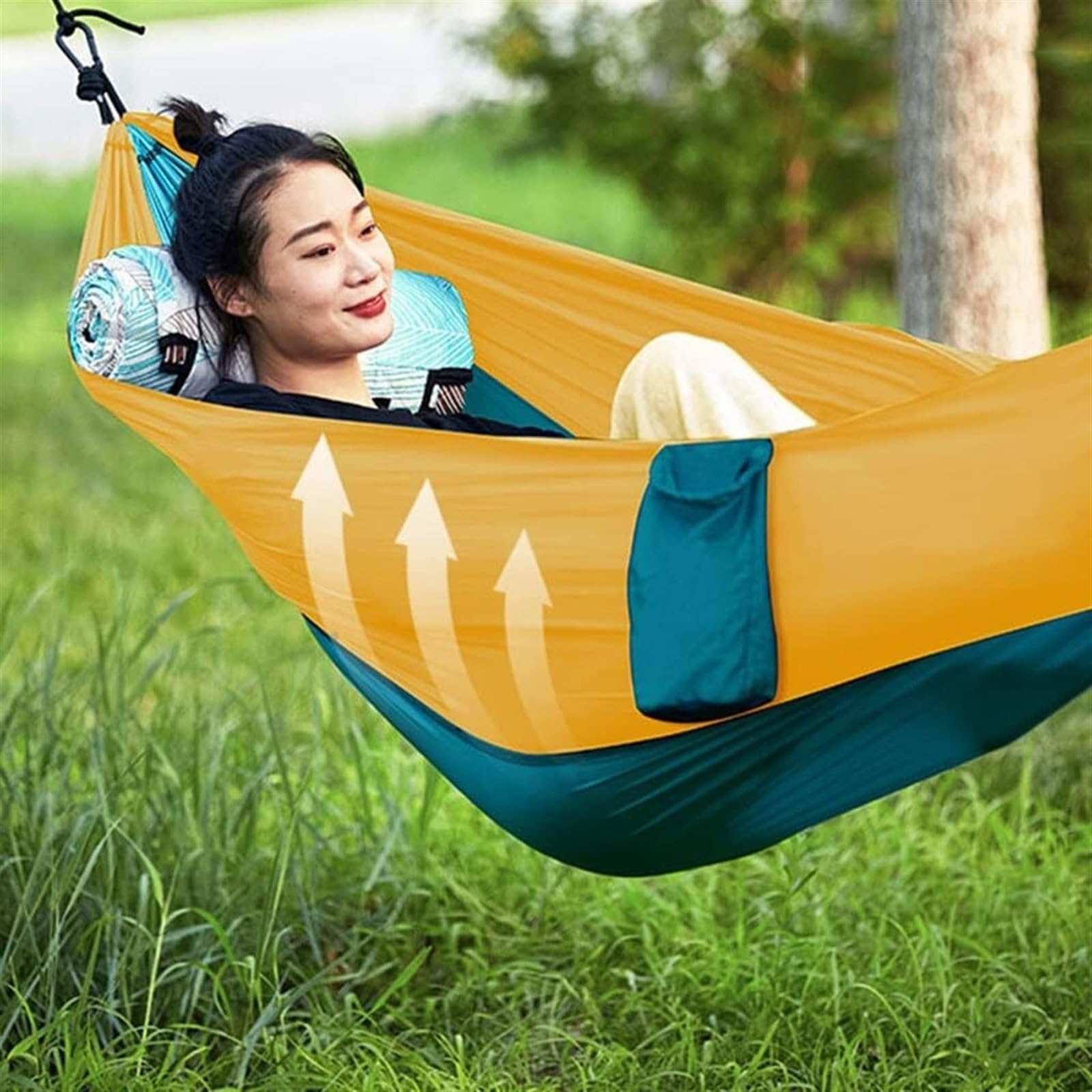 Hamak Ultralekki, Hammock 2.7 * 1.4 M Hamak Kempingowy Pojedynczy Hmocks Spadochronowy Do Pieszych Wędrówek Na Świeżym Powietrzu Podróży Z Plecakiem Nylon Huśtawka na Kemping, na Zewnątrz