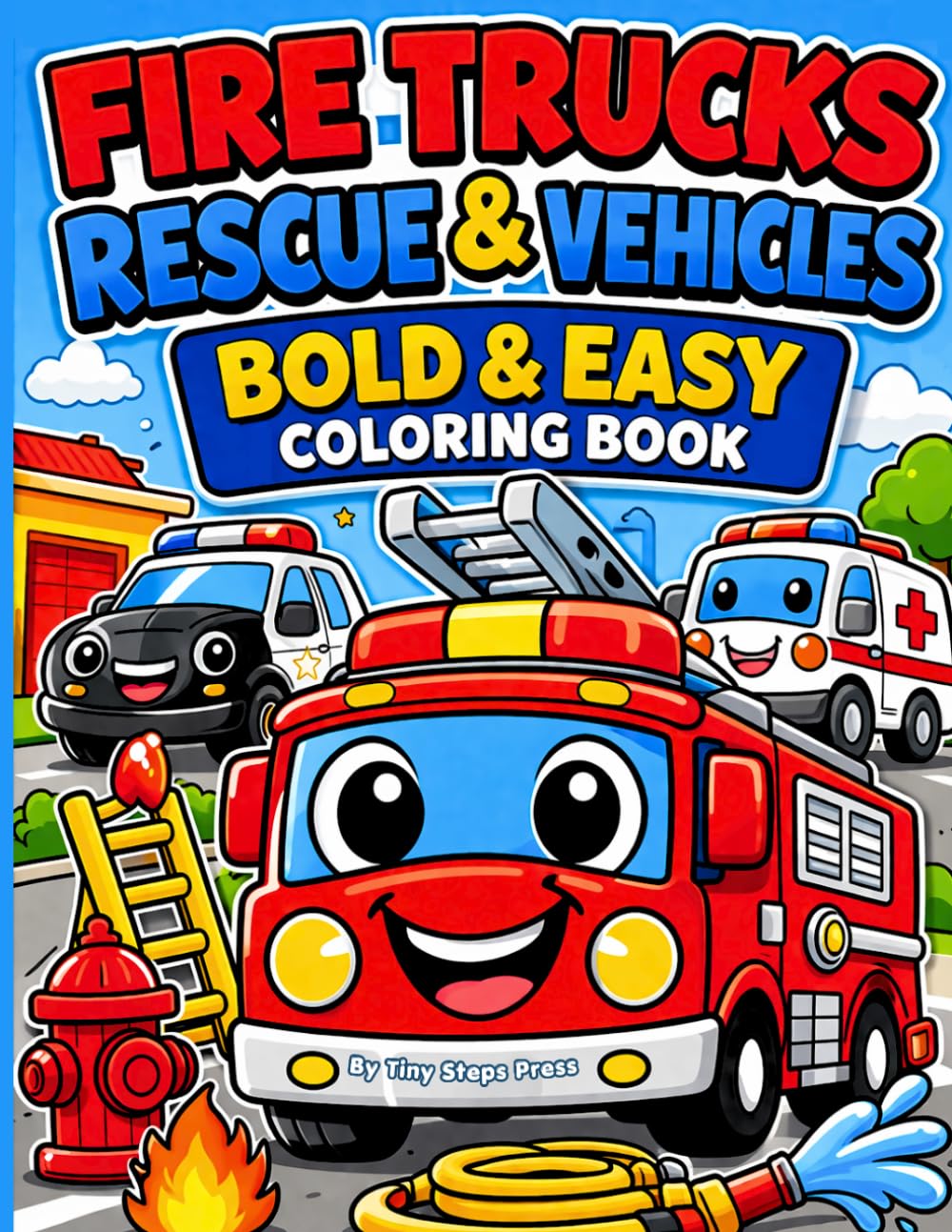Fire Trucks & Rescue Vehicles Bold & Easy Coloring Book: Big Simple Emergency Vehicles for Toddlers Ages 3–5 | Easy Coloring Pages with Thick Lines