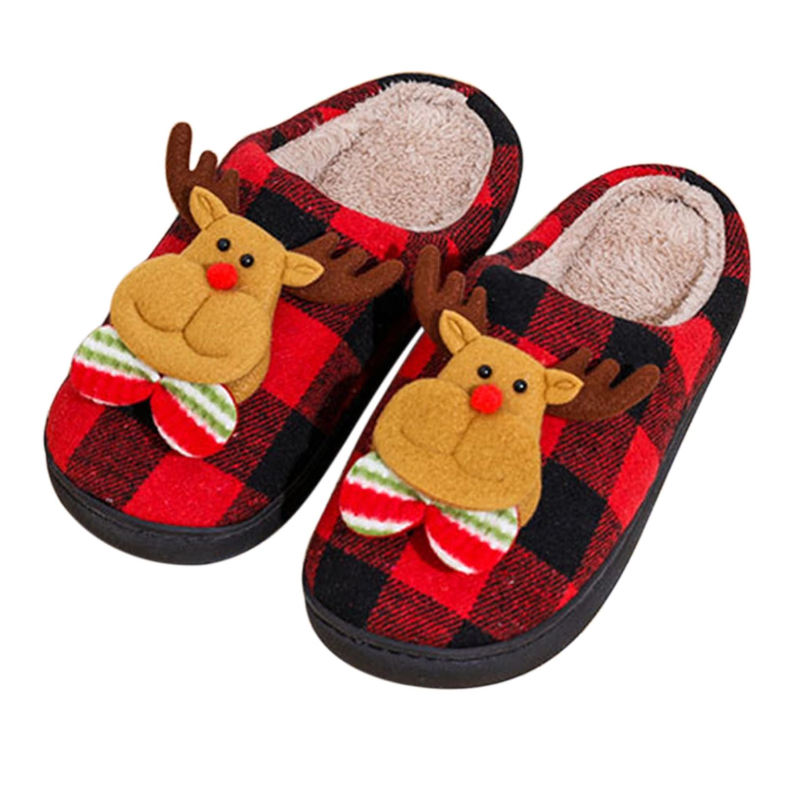 Produktbild von Weihnachten Rentier Hausschuhe Winter Damen,Herren Plüsch Pantoffeln