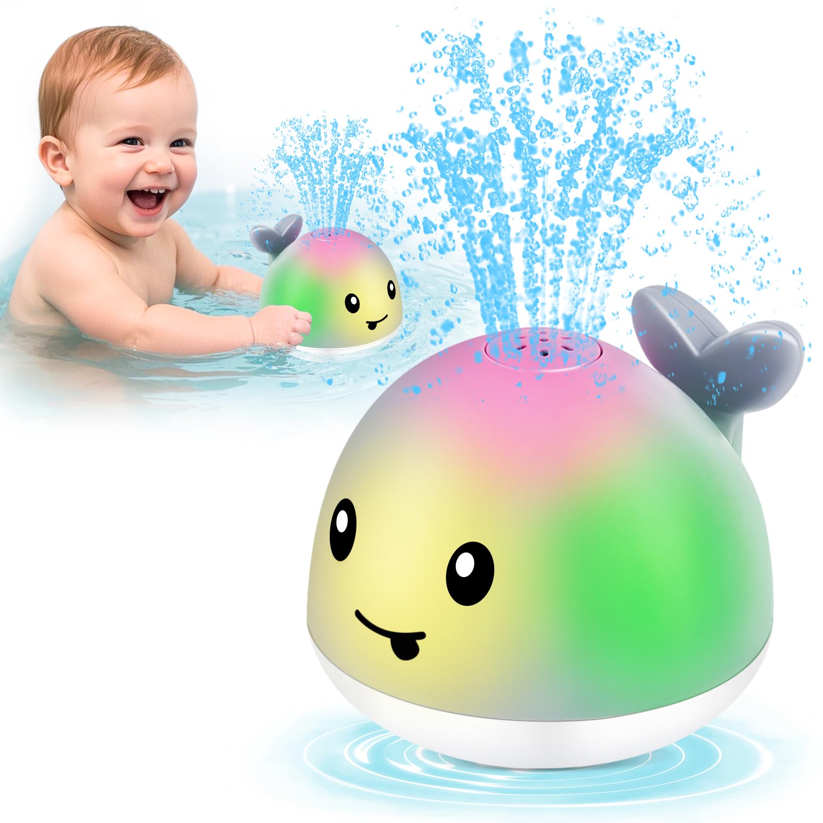 WAVISA Light Up Whale Bath Toys Sprinkler for Babies 6-12 12-18 Months, Kids Ages 1-3 2-4, Baby Infant Toddler Pool Water Fountain Bathtub Toys for 1