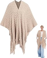 MissShorthair Boho Crochet Shawl Wrap for Women - Lightweight Knit Cape Open Front Cardigan with Fringe