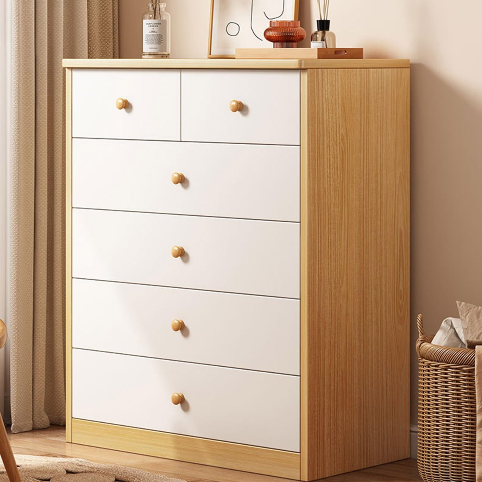 Komoda z 5/6 szufladami 77/89 cm szafka do przechowywania wykonana z drewna kredens komoda z szafką słojów drewna do sypialni salonu wejście B, 60 x 32 x 77 cm 6