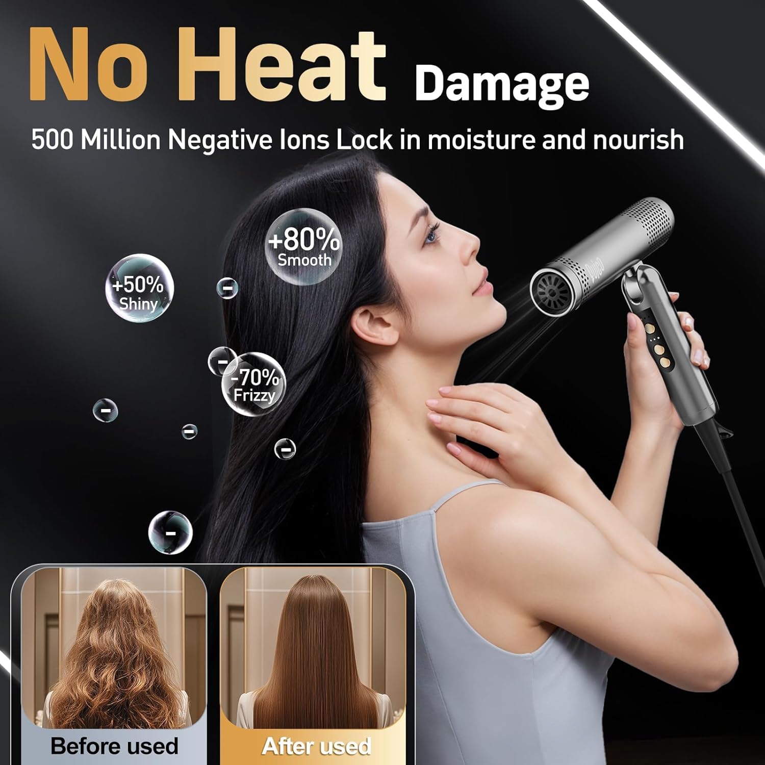 Quico Travel Hair Dryer with Diffuser for Curly Hair Dual Voltage, 120,000 RPM Fast Drying BLDC Pocket Hair Dryers for Women 500M Negative Ions, Foldable Blow Dryer with Cold, 3 Heat&3 Speed Settings - Image 3