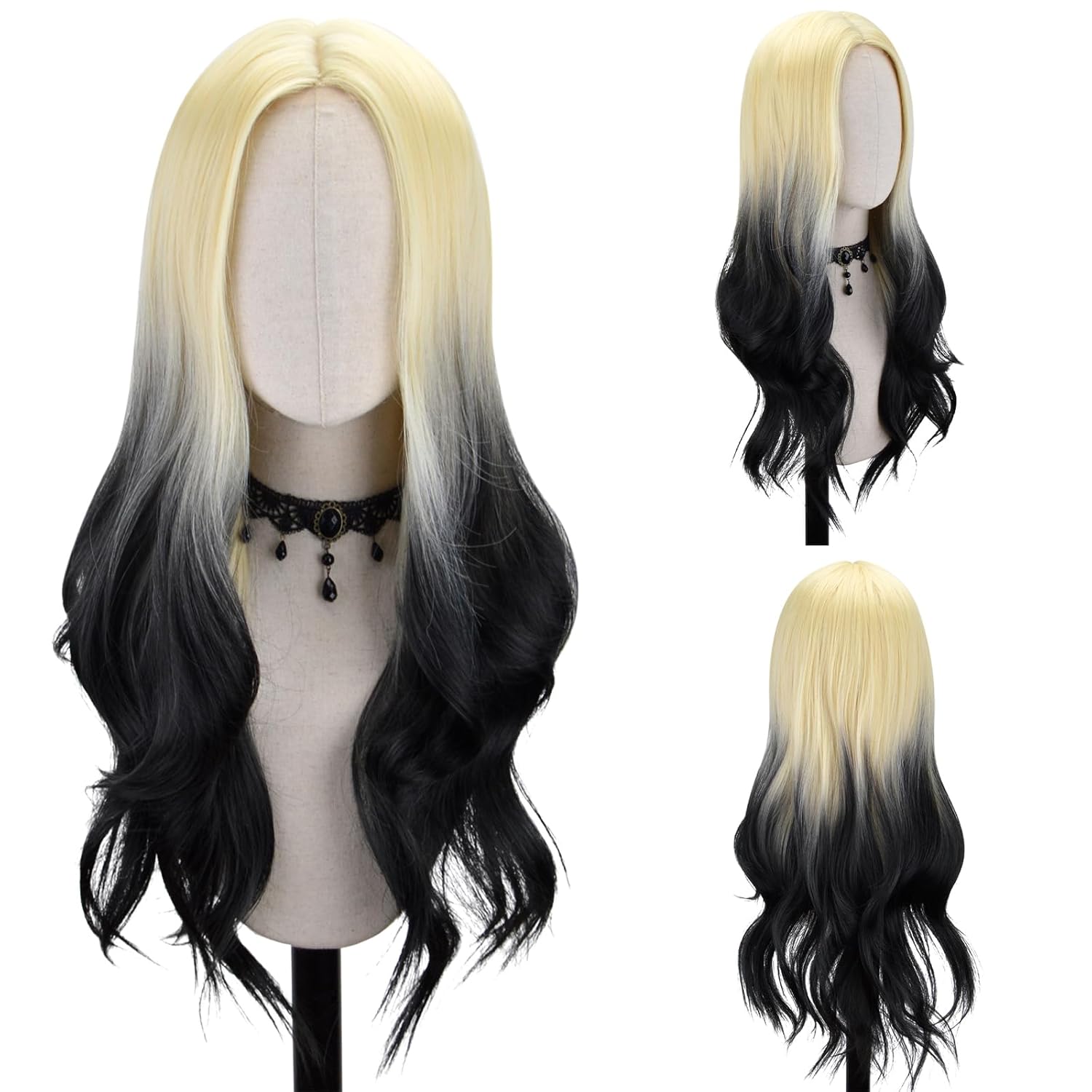 FREE BEAUTY Long platinum Blonde Wavy Wig for Women 26 Inch Middle Part Curly Wavy Wig Natural Looking Synthetic Heat Resistant Fiber Wig for Daily Party Use