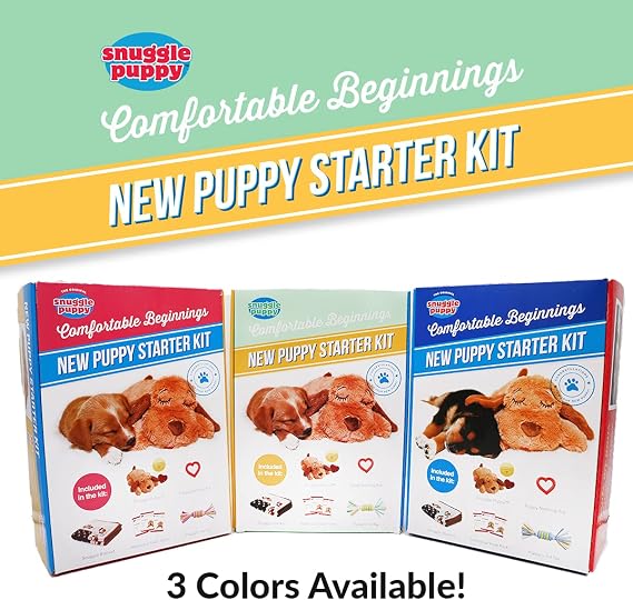 مجموعة أدوات البدء الأصلية من Snuggle Puppy. لعبة نبضات قلب الكلب ومساعد التهدئة مع 3 عبوات حرارية ولعبة مضغ التسنين للجراء وبطانية للكلاب، محايدة
