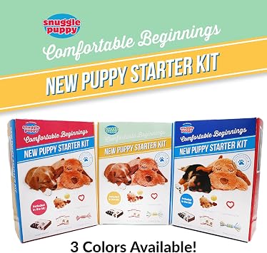 مجموعة أدوات البدء الأصلية من Snuggle Puppy. لعبة نبضات قلب الكلب ومساعد التهدئة مع 3 عبوات حرارية ولعبة مضغ التسنين للجراء وبطانية للكلاب، محايدة
