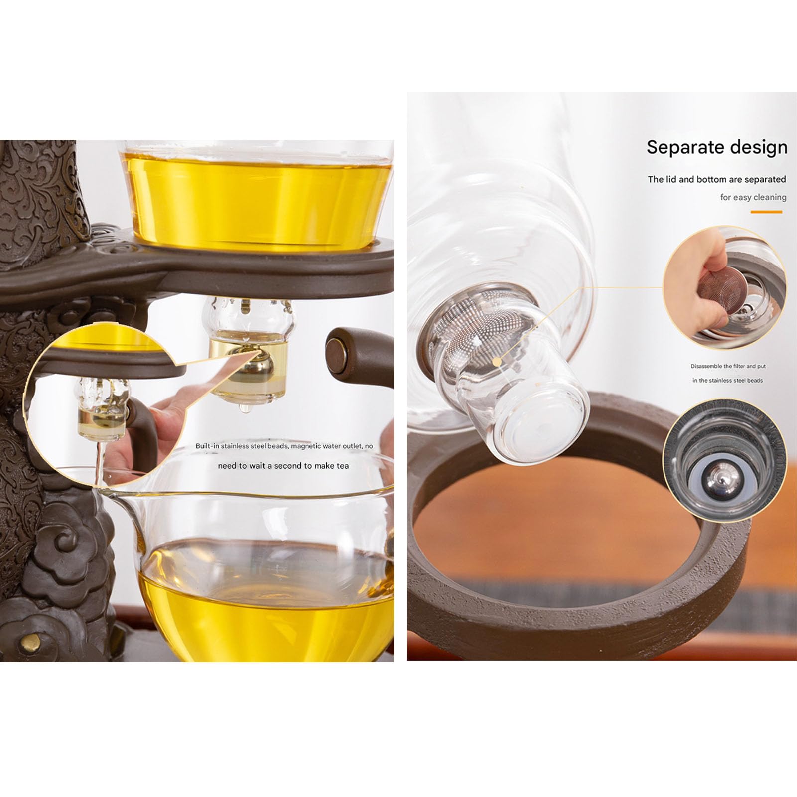 Kreatives Glastee-Set,Tee-Ei Teekanne,Halbautomatisches Teeset,Magnetische Wasserumleitung,Hitzebeständiger Kungfu-Tee,TeeTrinken(Color:a)