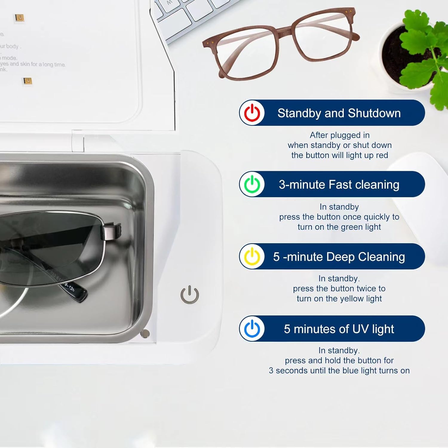 Ultrasonic Jewelry Cleaner, 17oz 48KHz Ultrasonic Cleaner, Sonic Jewelry Cleaner Machine with 2 Timer Modes for Ring, Necklace, Glasses, Watch Strap (QXI-13-01W)