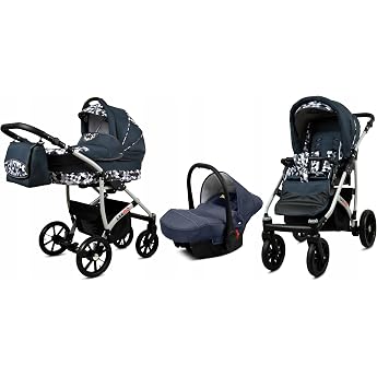 BabyLux Largo 3-in-1 Pushchair Set Including Baby Carrycot Buggy Sports Seat Car Seat - Car Seat - Pram Set - Combination Pram with Changing Bag Rain Cover etc.