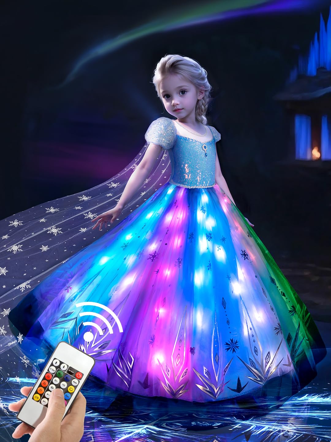 BLINGCOS Princess Costumes for Girls with RGB LED Lights, Princess Dress Up Clothes Music Sync & App Control, Girls Dress Up for Halloween, Christmas, World Book Day, 110