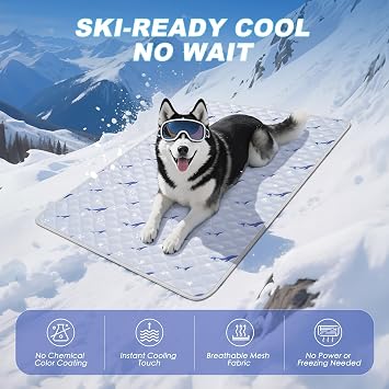 Cooling Mat for Dogs, Cooling Mat for Cats, Breathable Gel-Free, 39 x 58 In | Cooling Fabric, No Electricity or Freezing, Non-Slip Base, Washable and Foldable for Crates, Car Seats, Pet Beds and Travel