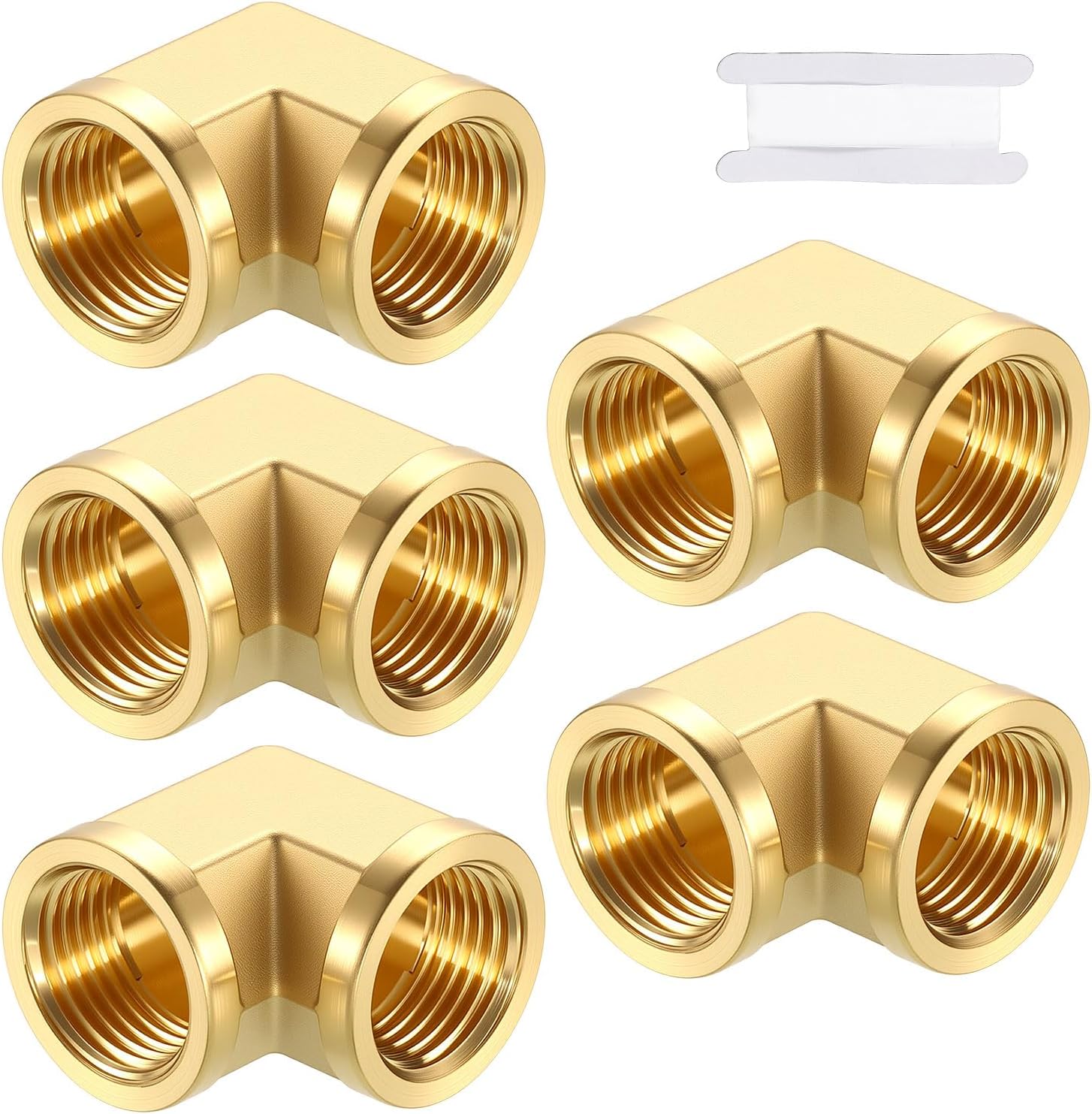 Pack of 5, 90 ° 1/2" NPT FeMale to 1/2" NPT FeMale Solid Brass Barstock Street Elbow, Forged Pipe Fitting for Pipe Leak Repair, Bathroom Remodeling, Tool Extension, Compression