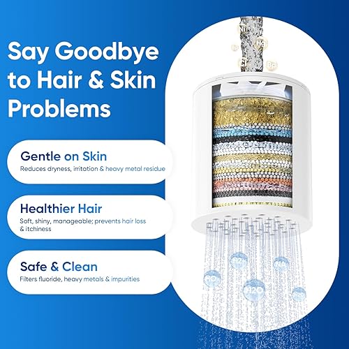 Miniatura 5 de eco4life Filtro de ducha - Filtro de cabezal de ducha de 25 etapas para agua dura, elimina el 99% del cloro y el metal pesado, mejora la piel y el