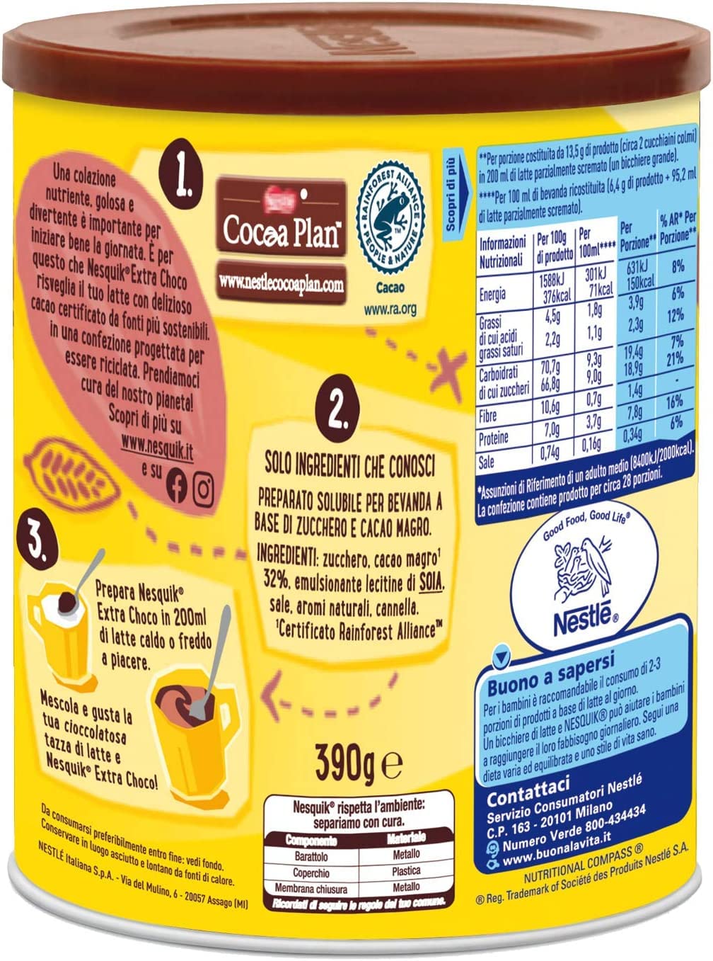 3X Nesquik Extra Choco Novita, Polvere Solubile al Cacao Magro 309 g [3 Barattoli]