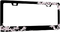 Vista 7 de Marco de matrícula de flores de cerezo con hermosas flores rosadas, divertido soporte de accesorio de automóvil de acero inoxidable para mujeres