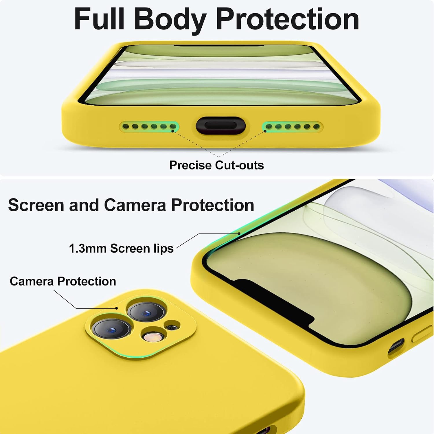Vooii Compatible with iPhone 11 Case, Upgraded Liquid Silicone with [Flat Edges] [Camera Protection] [Soft Anti-Scratch Microfiber Lining] Phone Case for iPhone 11 6.1 inch - Yellow thumbnail