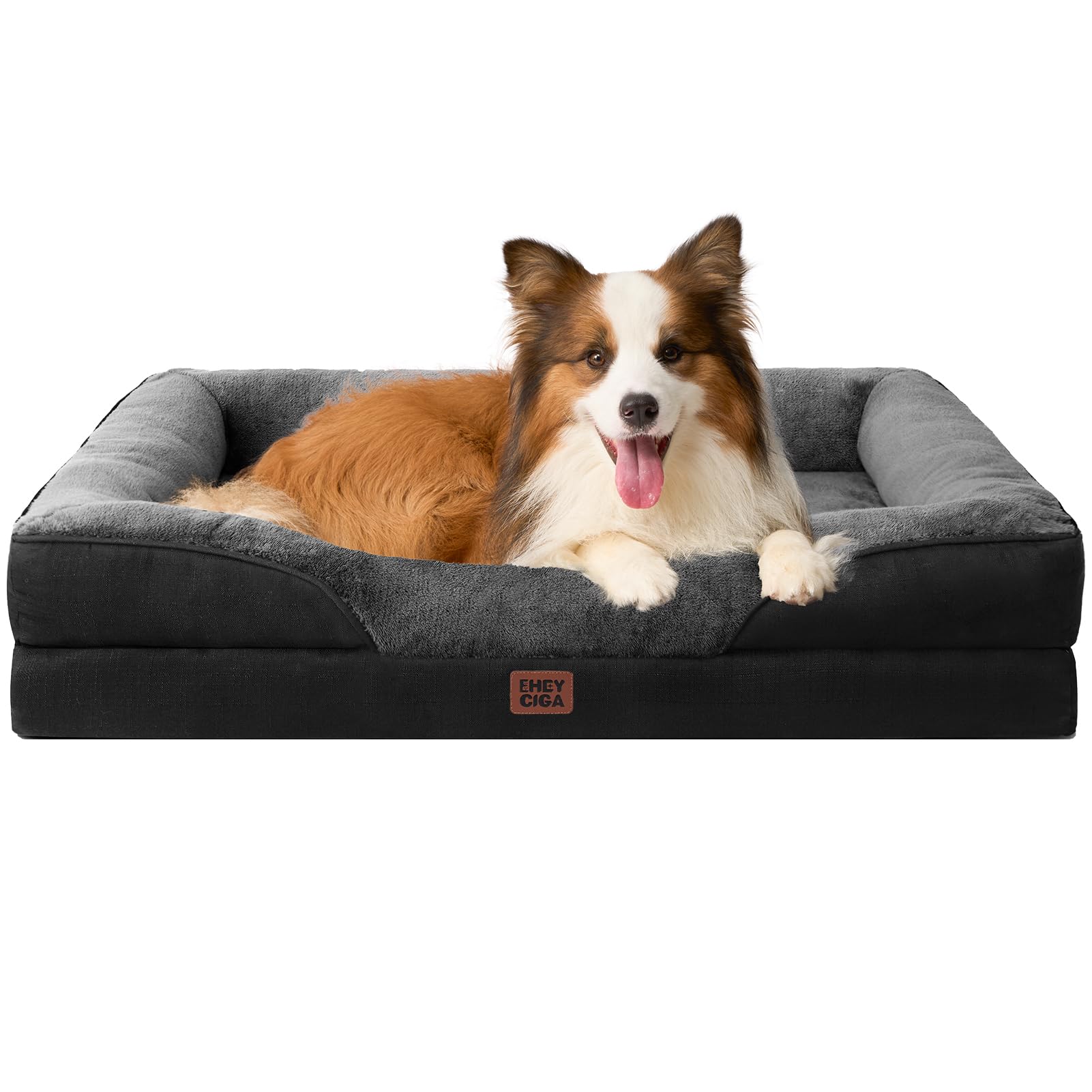EHEYCIGA Orthopedic XL Dog Bed for Extra Large Dog, 104x69x19cm, Grey/Black
