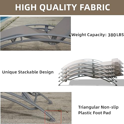 Miniatura 7 de Domi - Juego de 3 sillas de piscina, tumbona para exteriores con mesa auxiliar, silla reclinable ajustable de aluminio para jardín, piscina, playa,