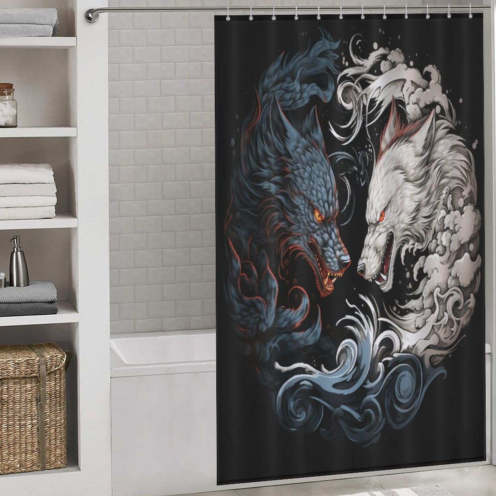 Rideau de douche loup en tissu polyester imperméable 140x183cm