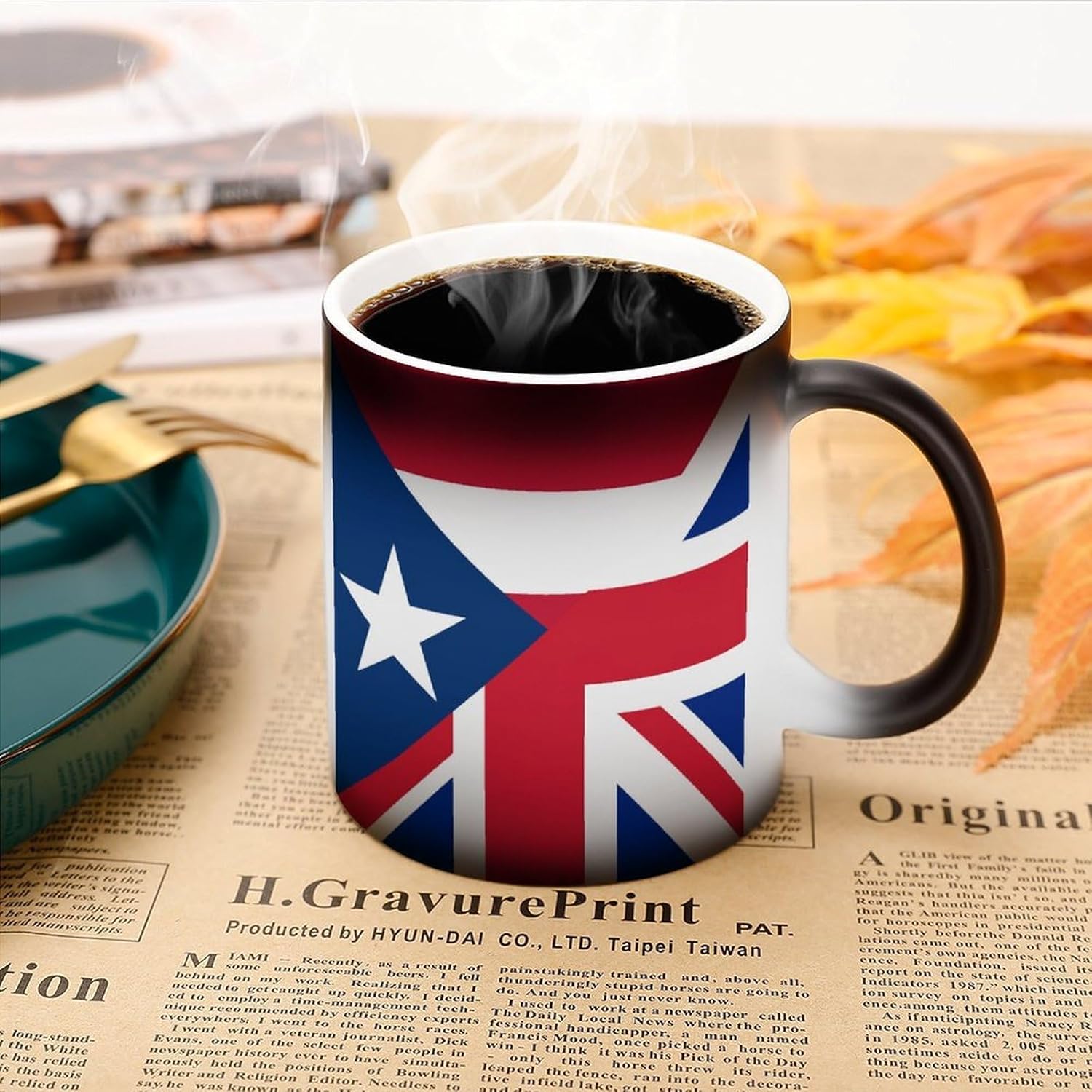 Birtish And P.R. State Flag Funny Color Changing Coffee Mug Ceramic Magic Cup Personalized Discoloration Tea Mugs