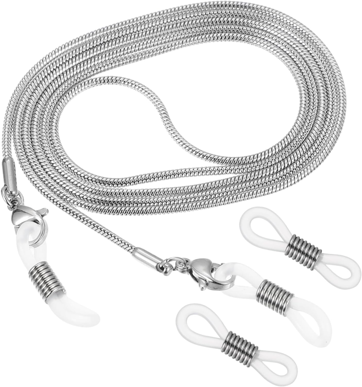 Long Sterling Silver Chain for Glasses Non-slip Rubber Ends Fashion Eyeglass Chain Holder